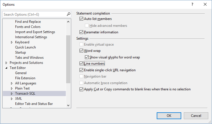 Transact-SQL Options